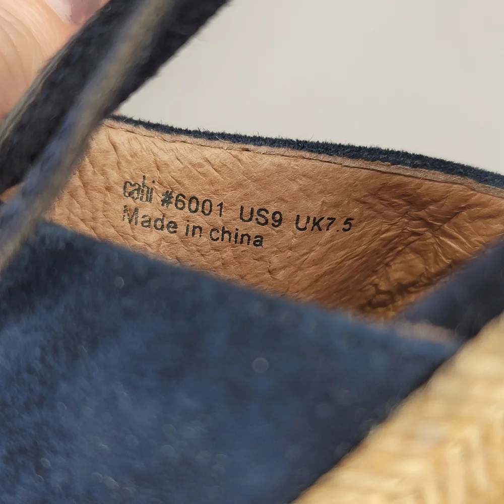 Cabi Wedge Sandals Blue Boho Ankle Wrap Size 9